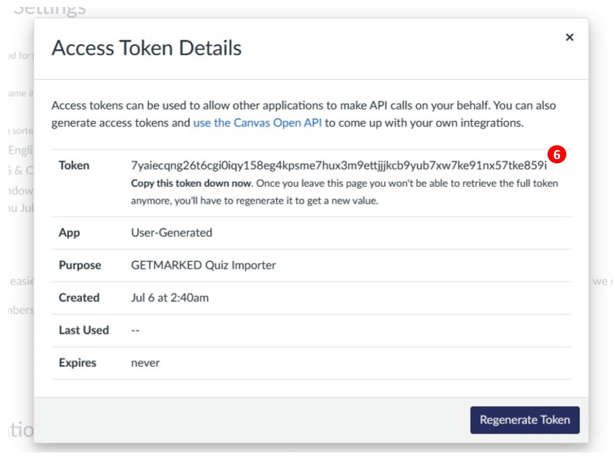 generated canvas access token, annotated