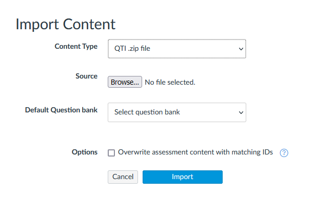 canvas import existing content page qti zip file