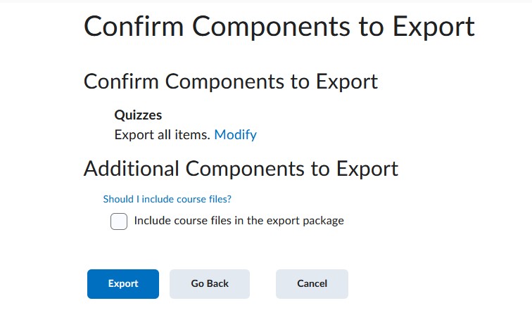 D2L Brightspace confirm export components