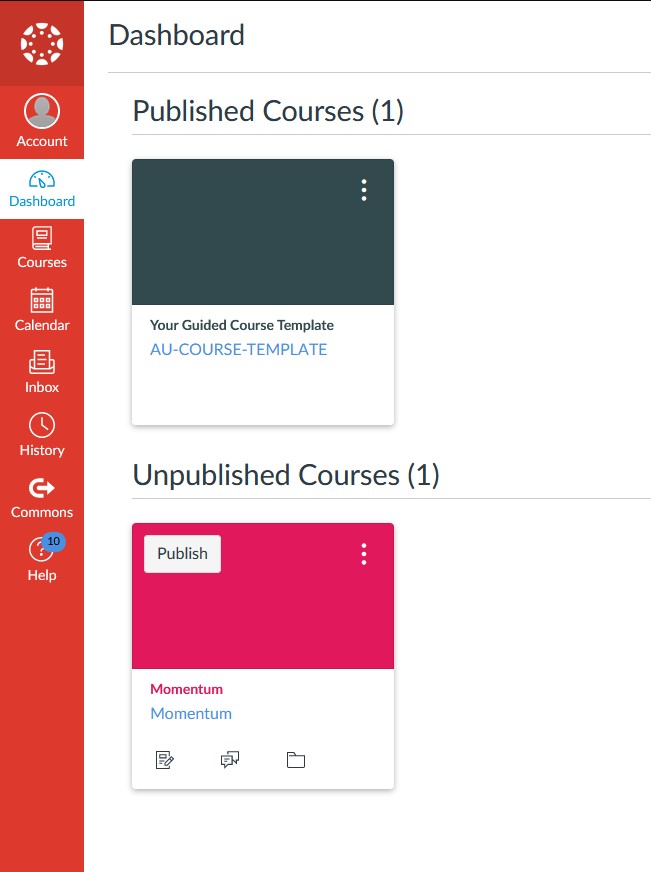 Canvas all courses page dashboard
