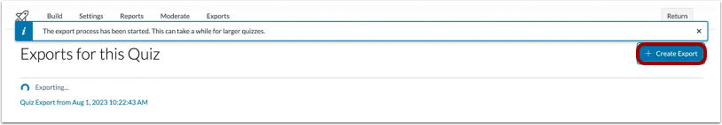 Canvas new quizzes export page