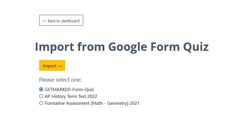 select google form to import into getmarked