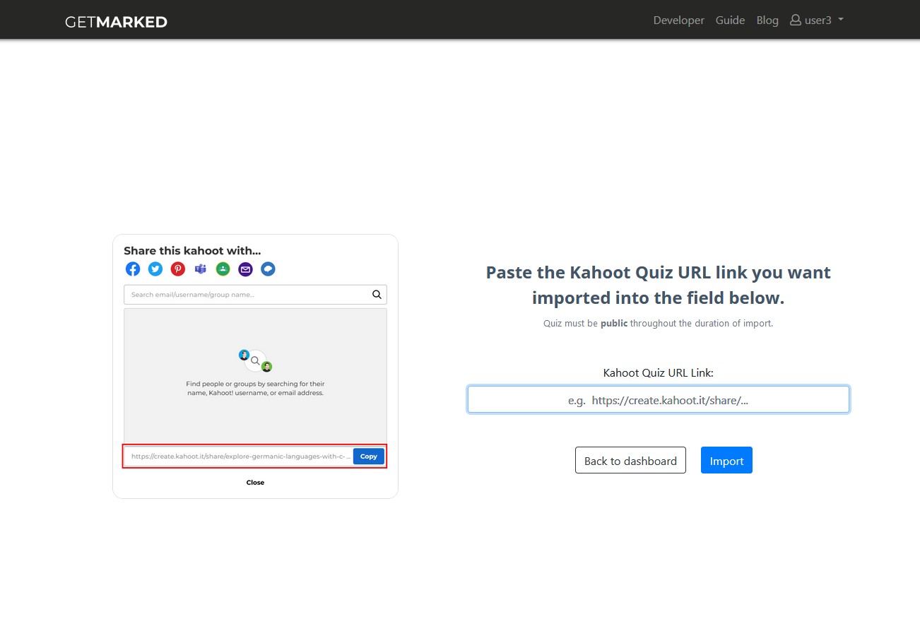 import kahoot into getmarked digitaliser