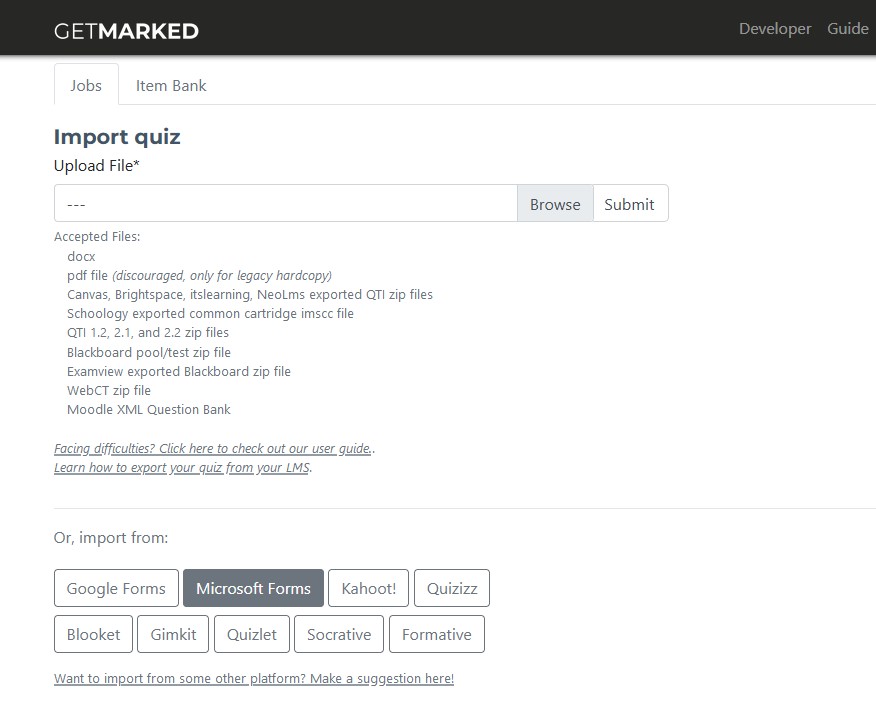 getmarked digitaliser dashboard with import options