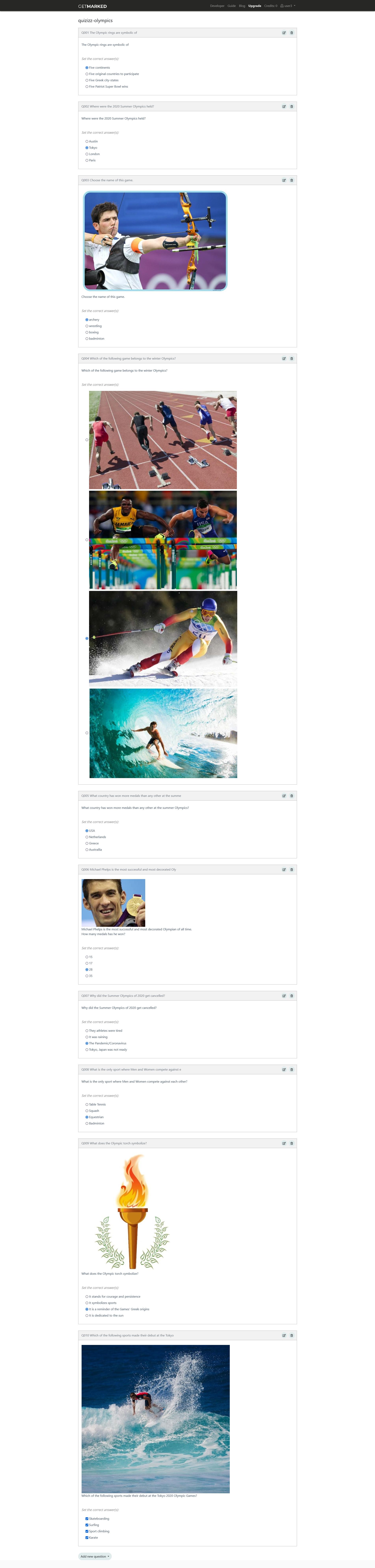 olympics quizizz quiz rendered in getmarked digitaliser