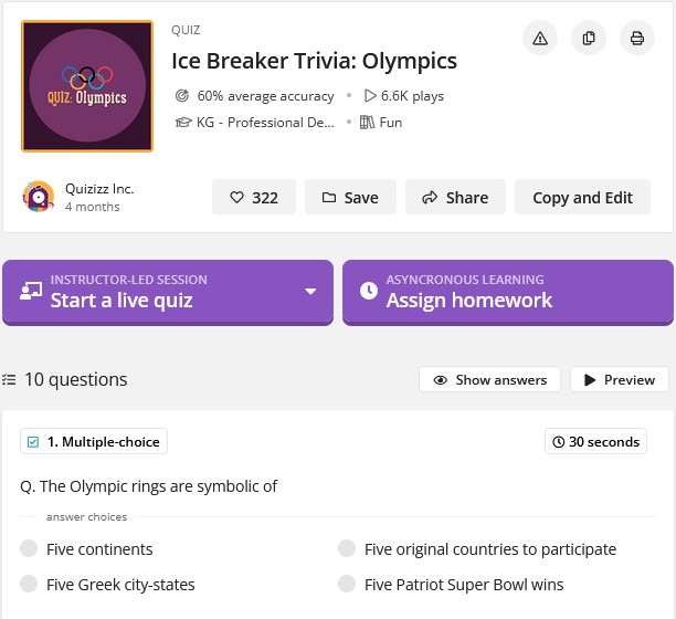 Quizizz Oylmpics Quiz