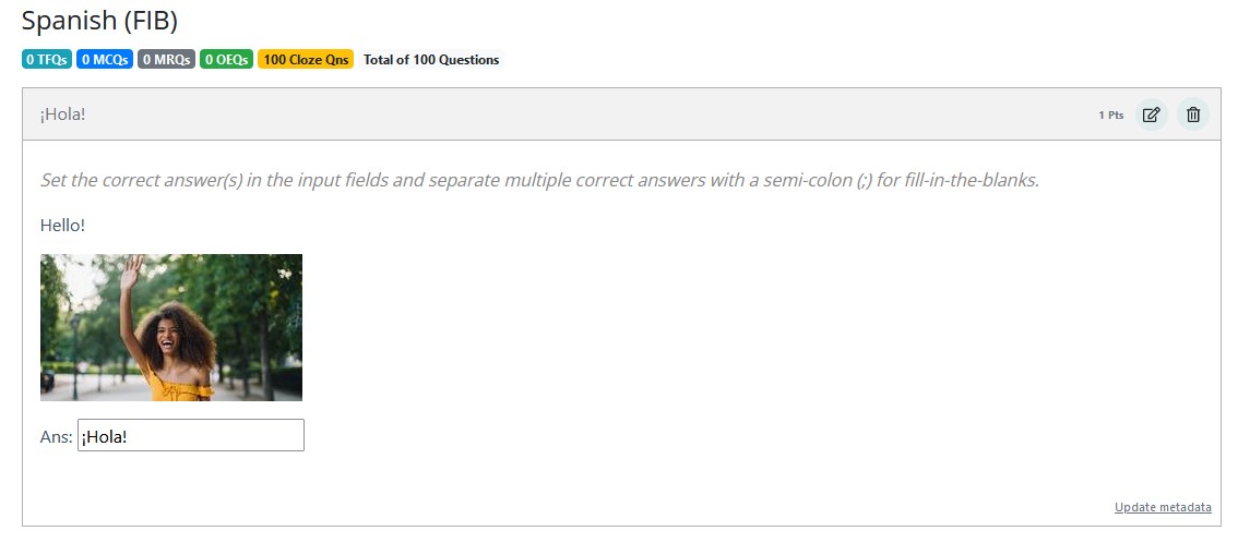 quizlet set imported as fill in the blank question