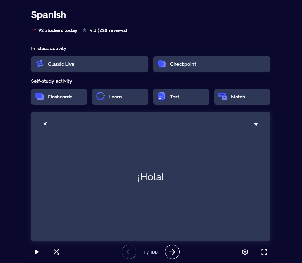 a publicly available quizlet set flashcard (front)