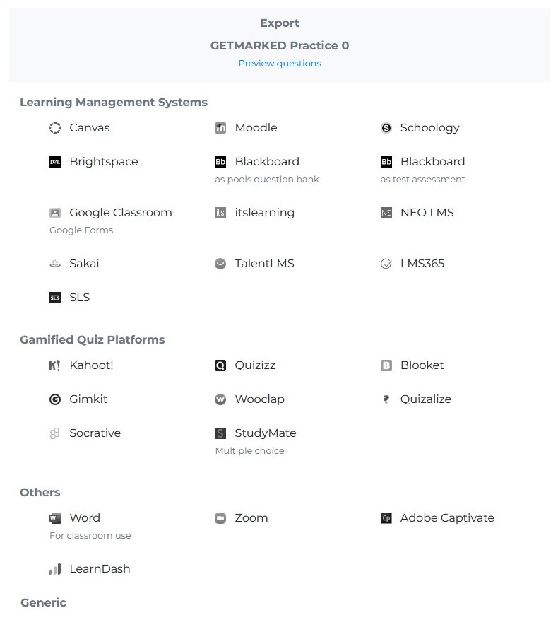 export menu in getmarked digitaliser