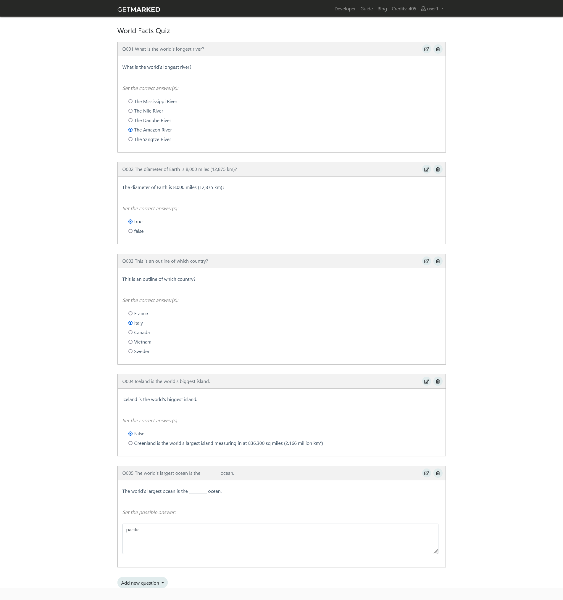 socrative quiz questions rendered in getmarked digitaliser