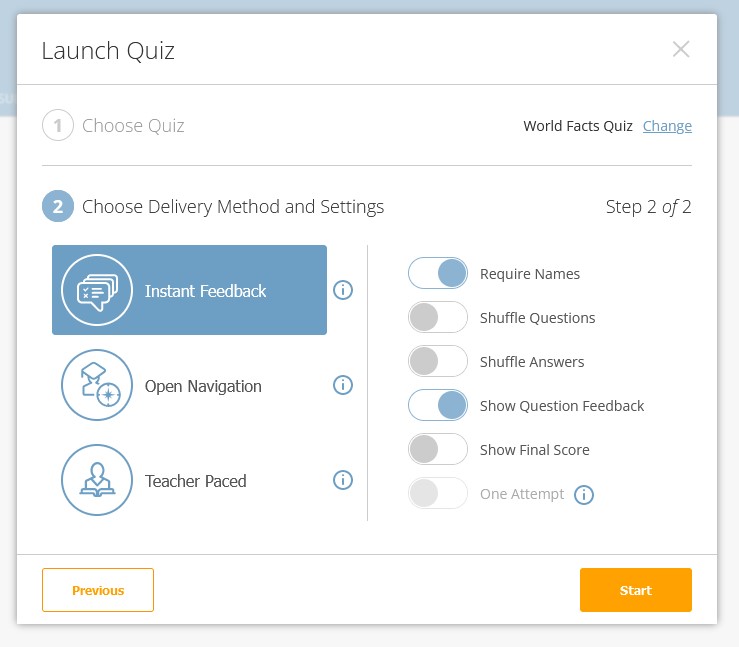 socrative select the mode to launch the quiz in