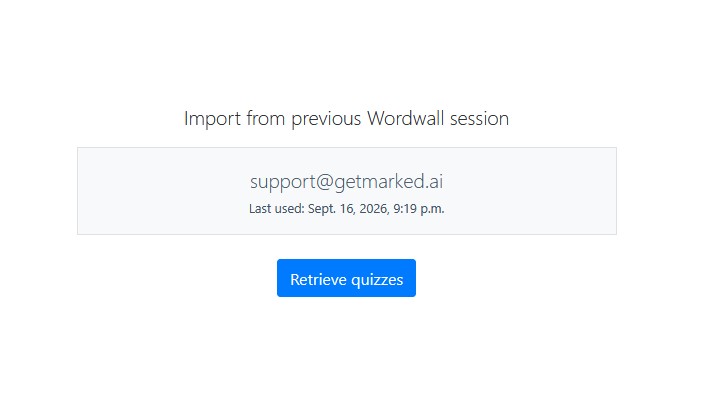 retrieve quizzes after Wordwall login successful