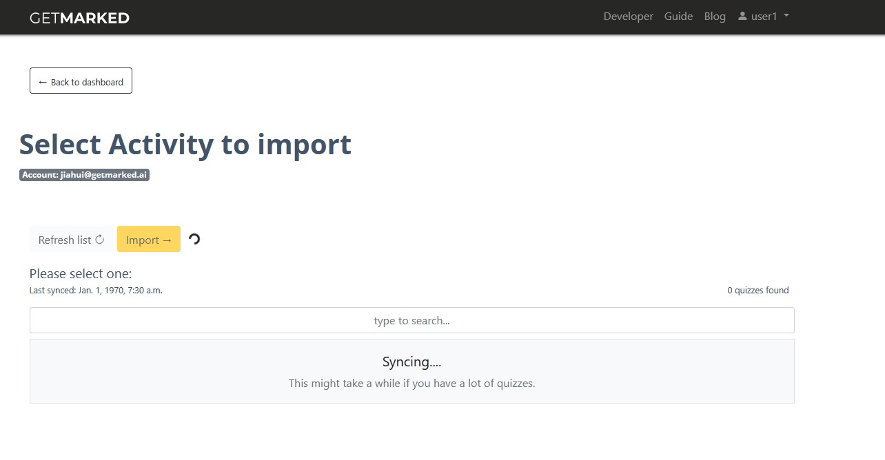Wait for your wordwall quiz to complete syncing with GETMARKED