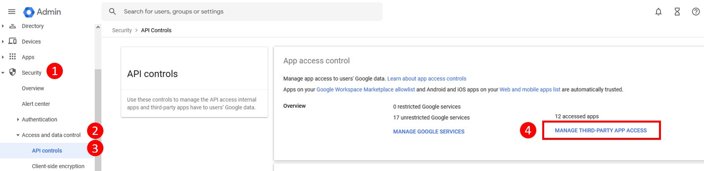 google admin console - managed third party app access in API controls