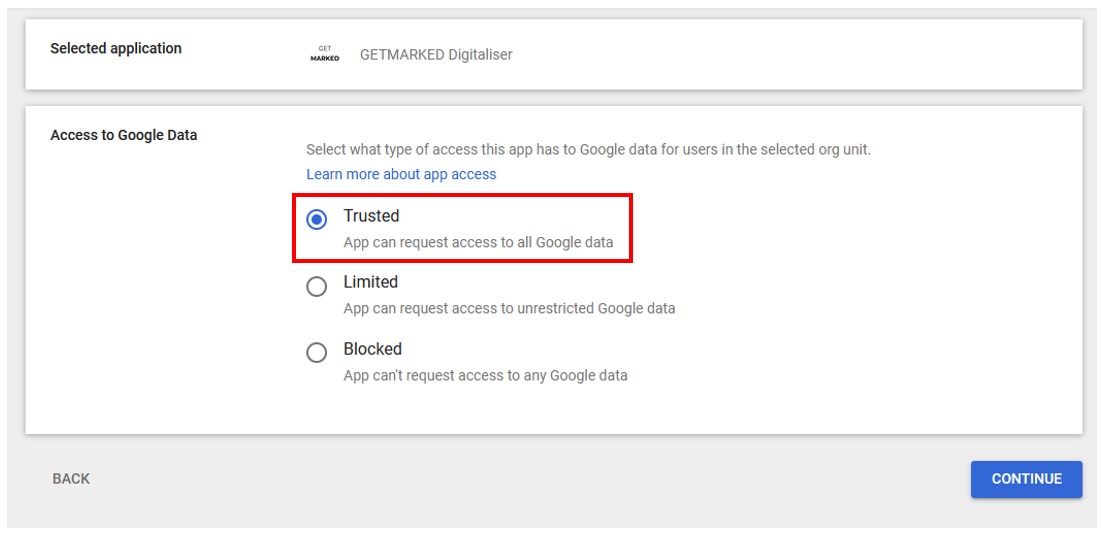 google admin console - set third-party app as trusted