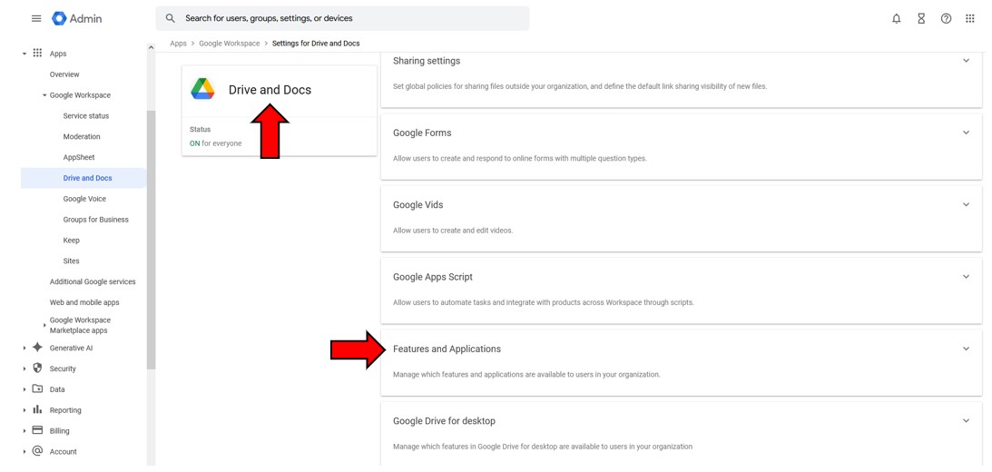 getting to features and applications option, annotated
