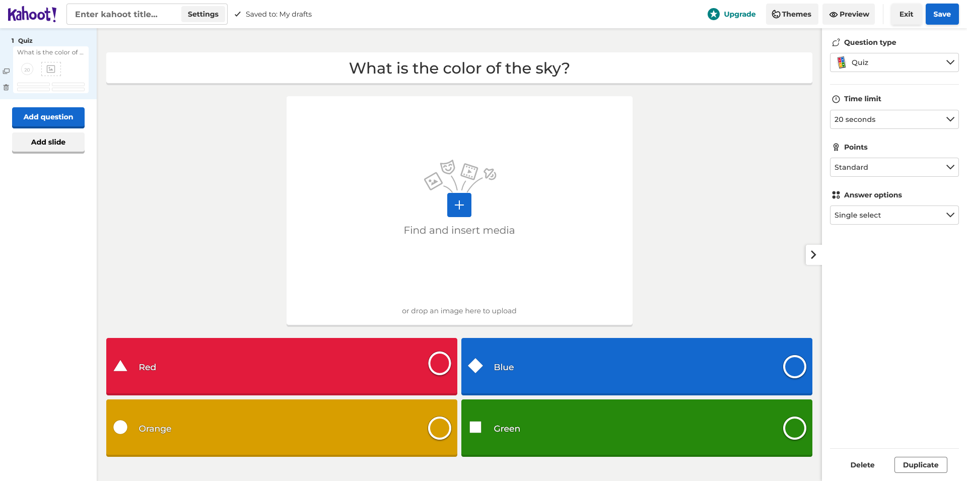 kahoot creator interface