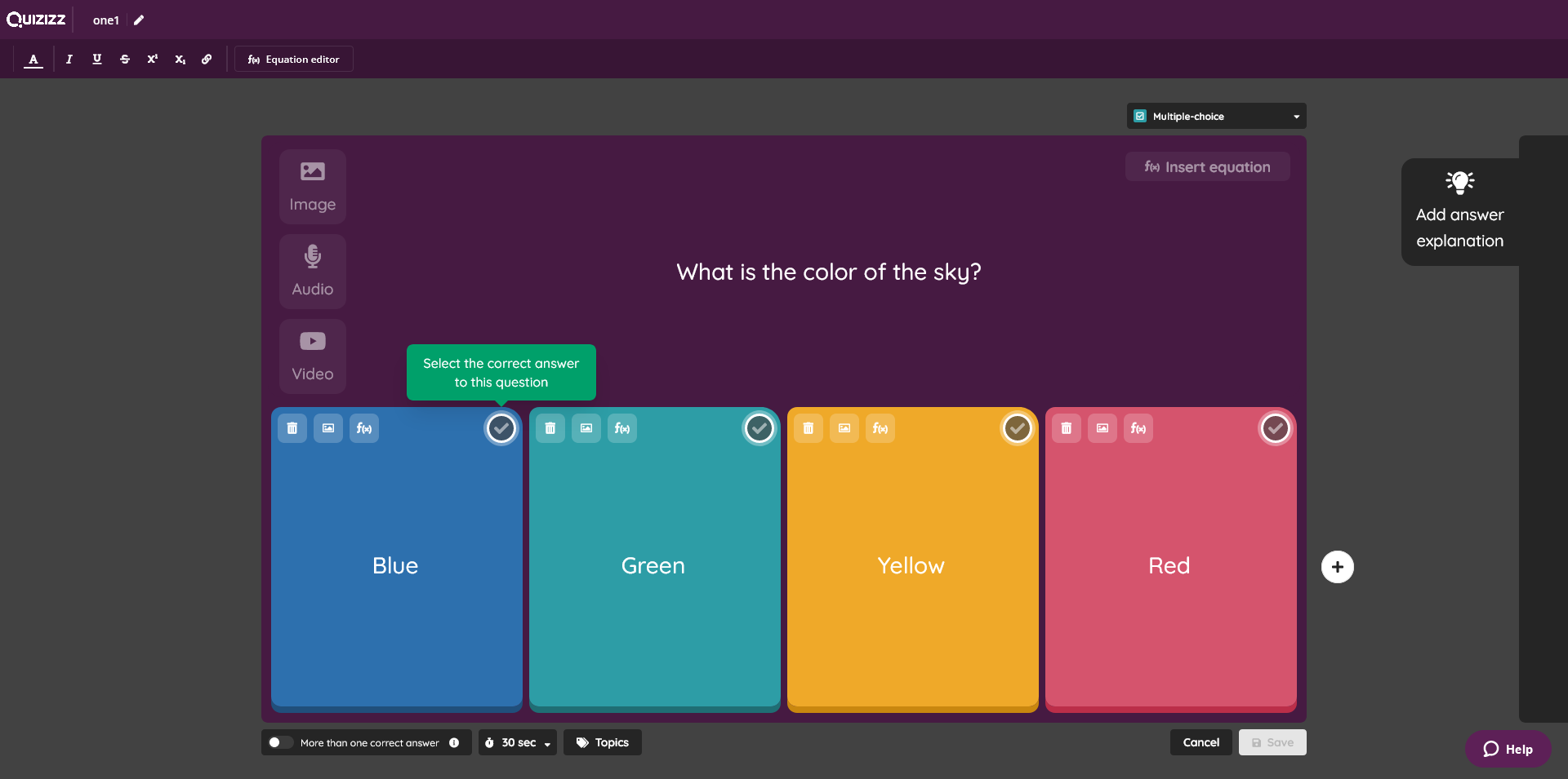 quizizz creator interface