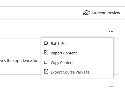 more course content options in course page of blackboard ultra