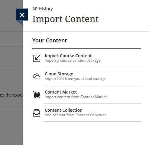 more course content options side bar in course page of blackboard ultra