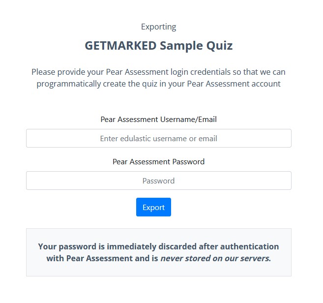 interface to provide your Pear Assessment login credential