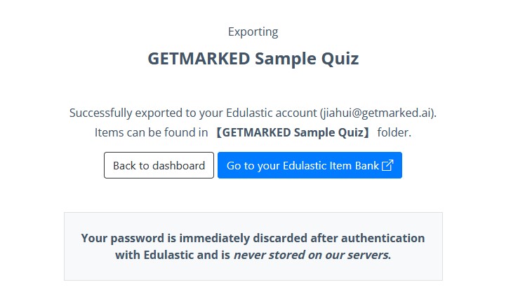 getmarked digitaliser export to Pear Assessment completed