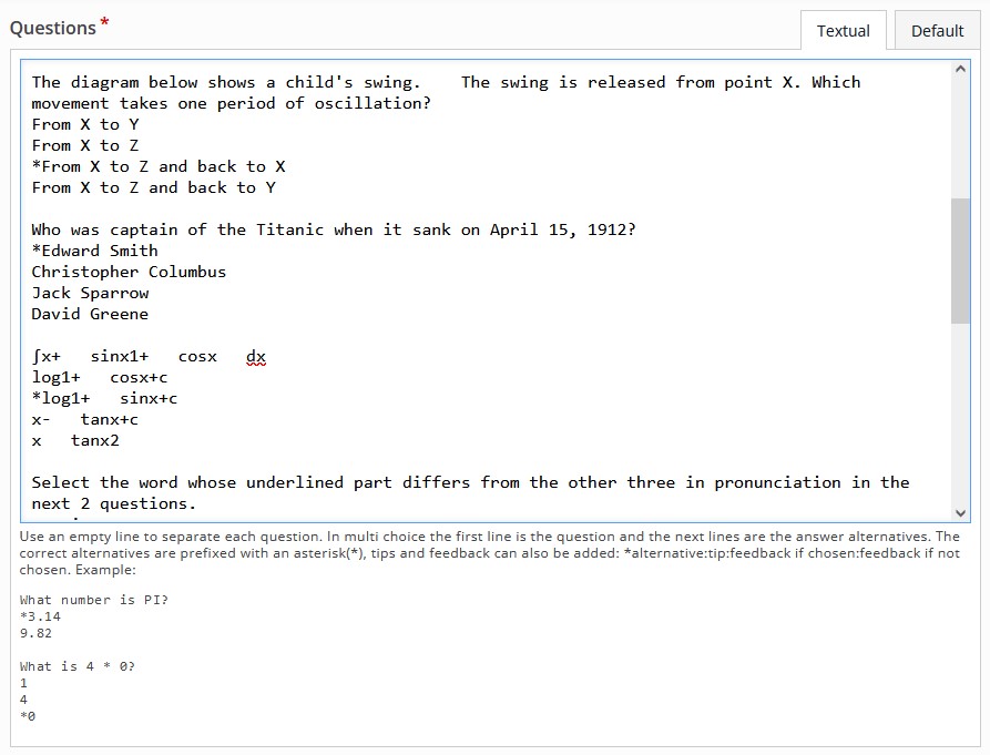 Content for GETMARKED Digitaliser export pasted into textual field in H5P.com Quiz (Question Set)