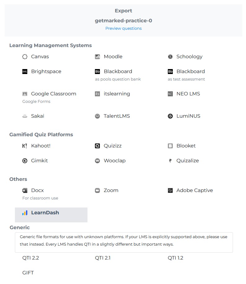 getmarked digitaliser export interface menu