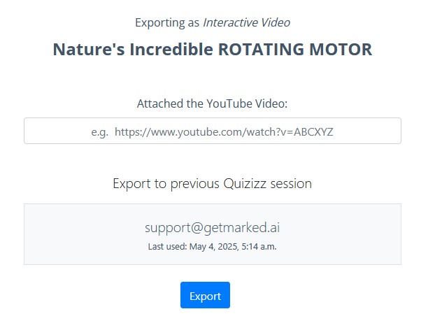 GETMARKED Quizizz exporter attach video link interface