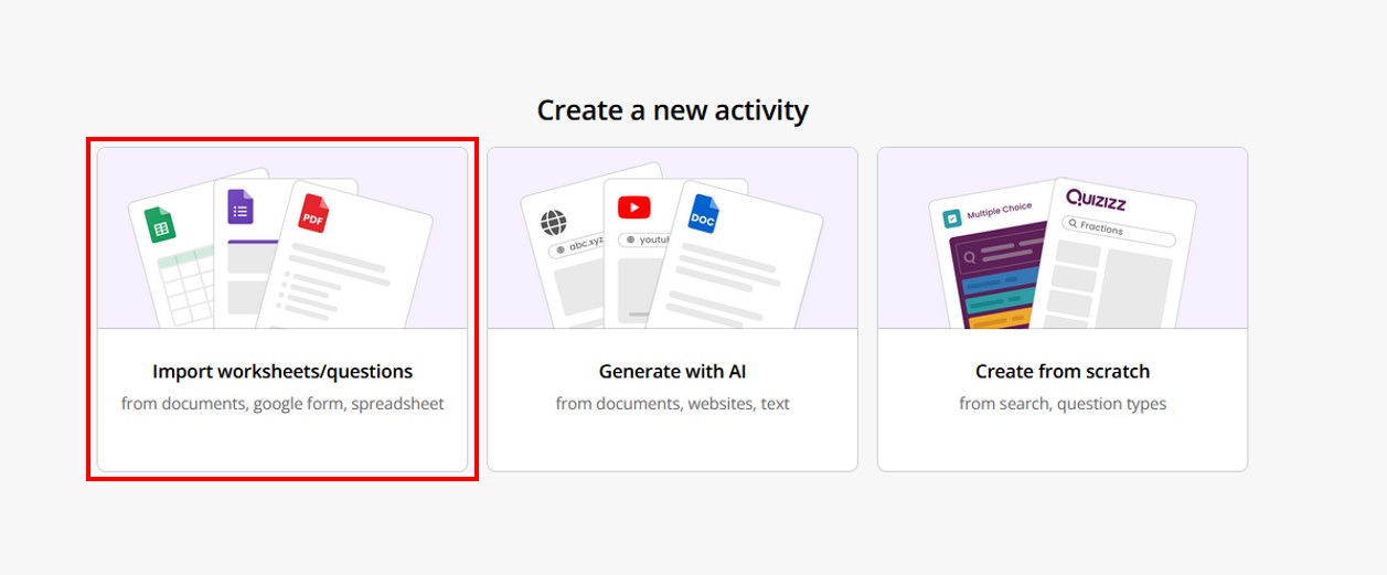Menu of methods to create activity