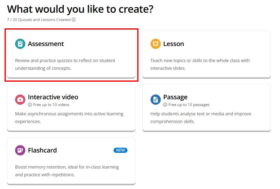 create activity selection menu