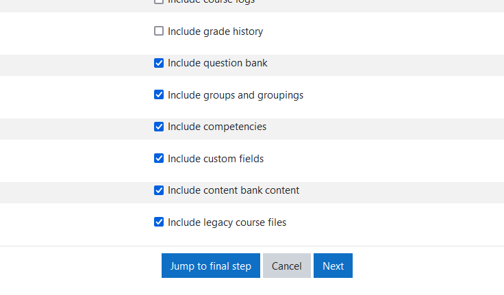 moodle lms backup settings