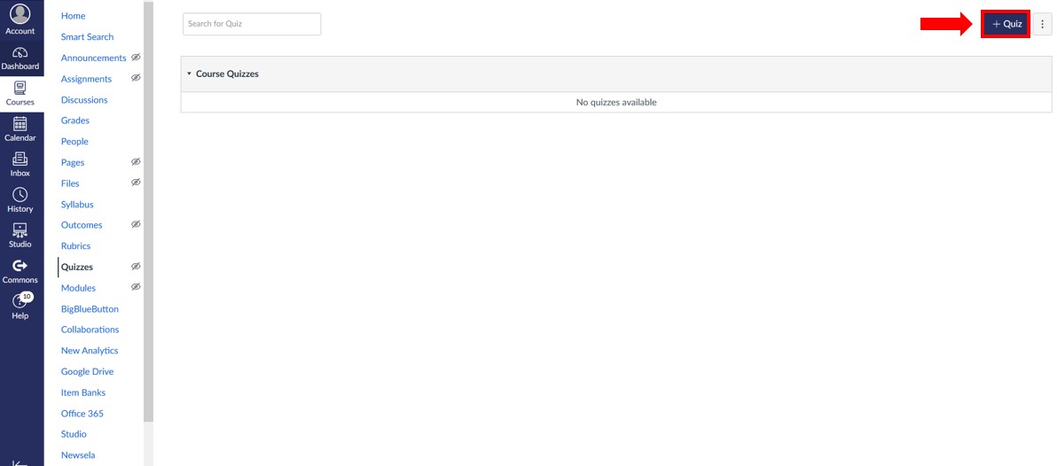 add quiz button on the quizzes page on canvas