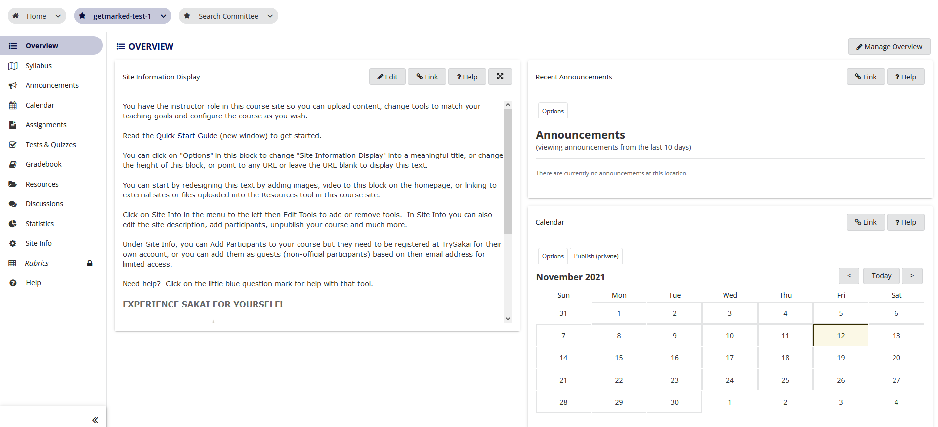 sakai lms course page