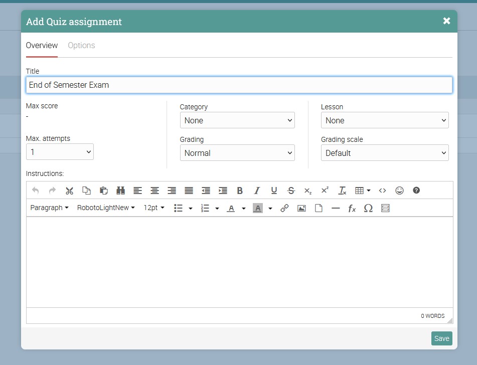 Creating quiz on CYPHER LMS