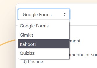 change target platform to kahoot in text to quiz converter