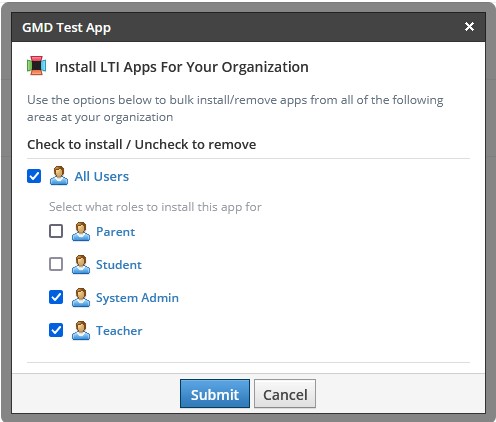 schoology configure users to install app for