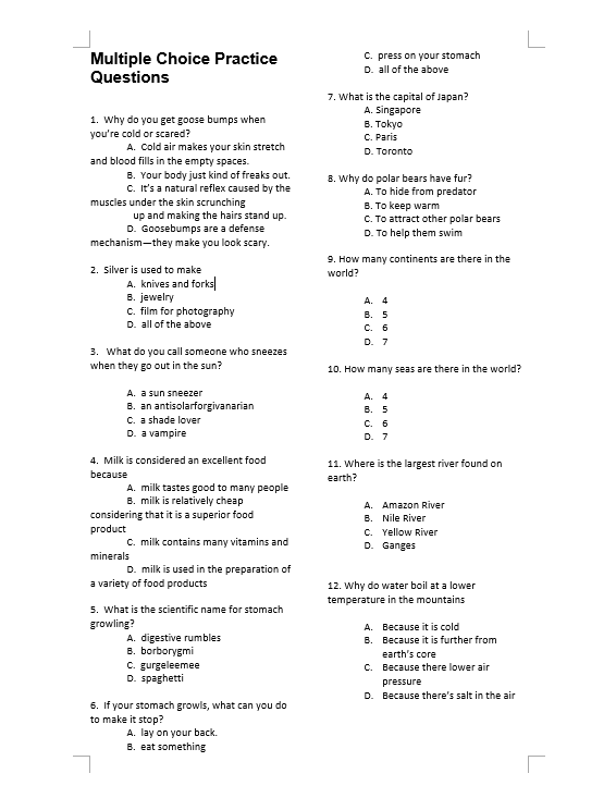 MCQs in two column